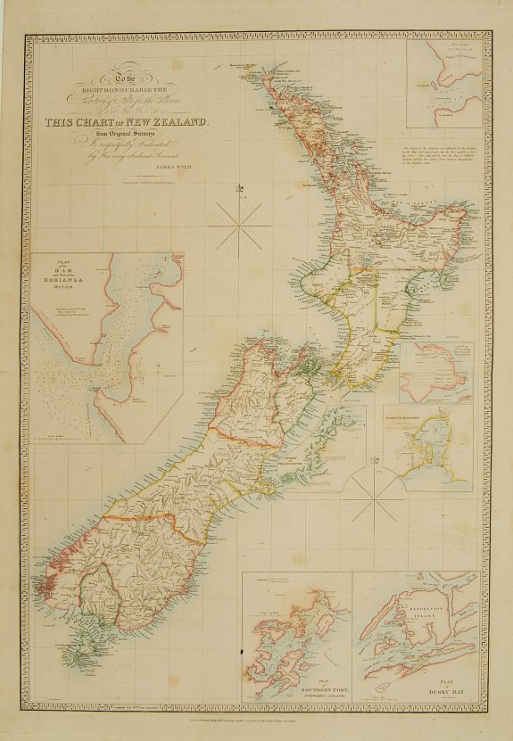 WYLD,J., To the right.. this chart of New Zealand.., antique map, old maps