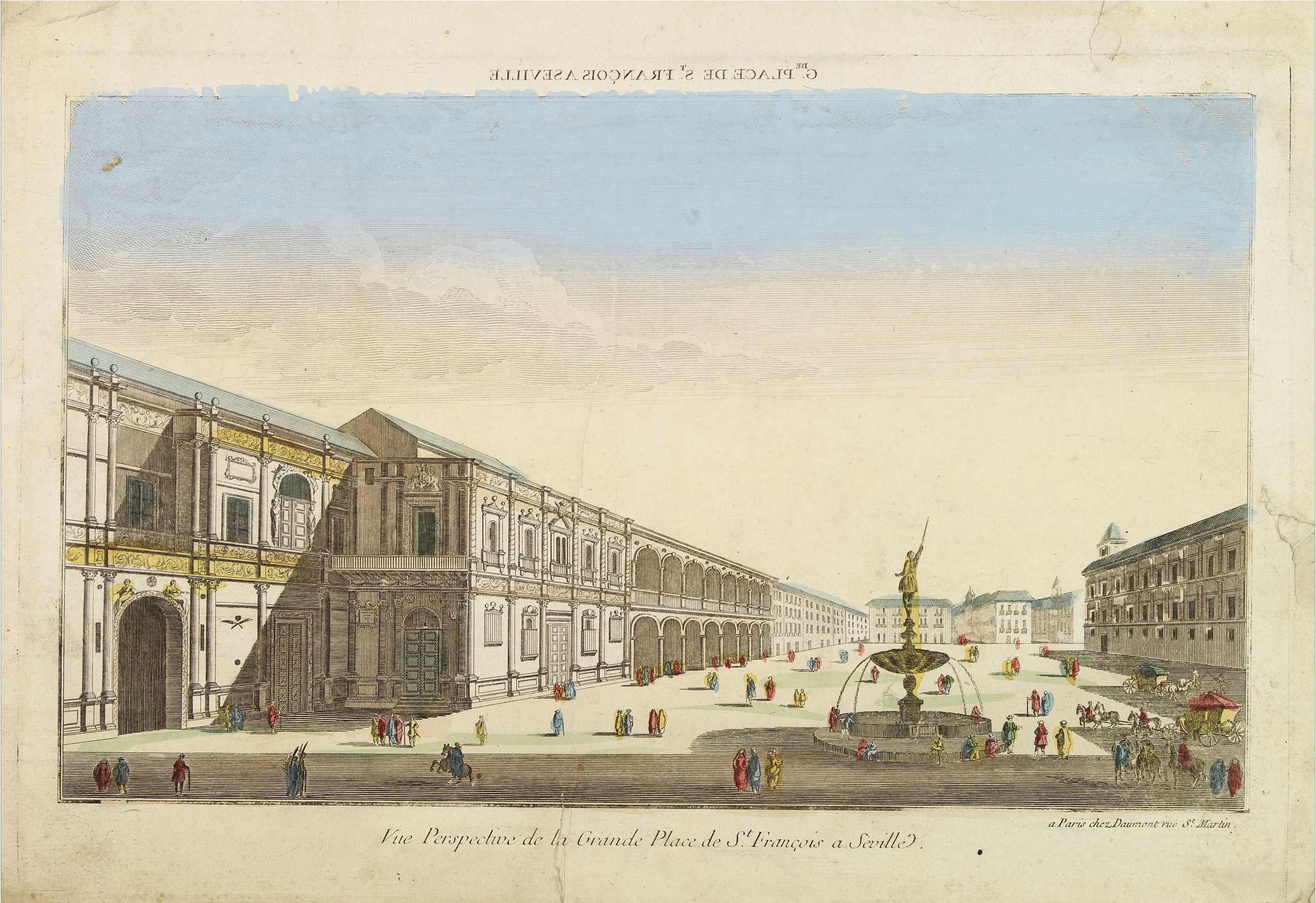 DAUMONT,  Vue perspective de la Grande Place de St.Francois a Seville., antique map, old maps