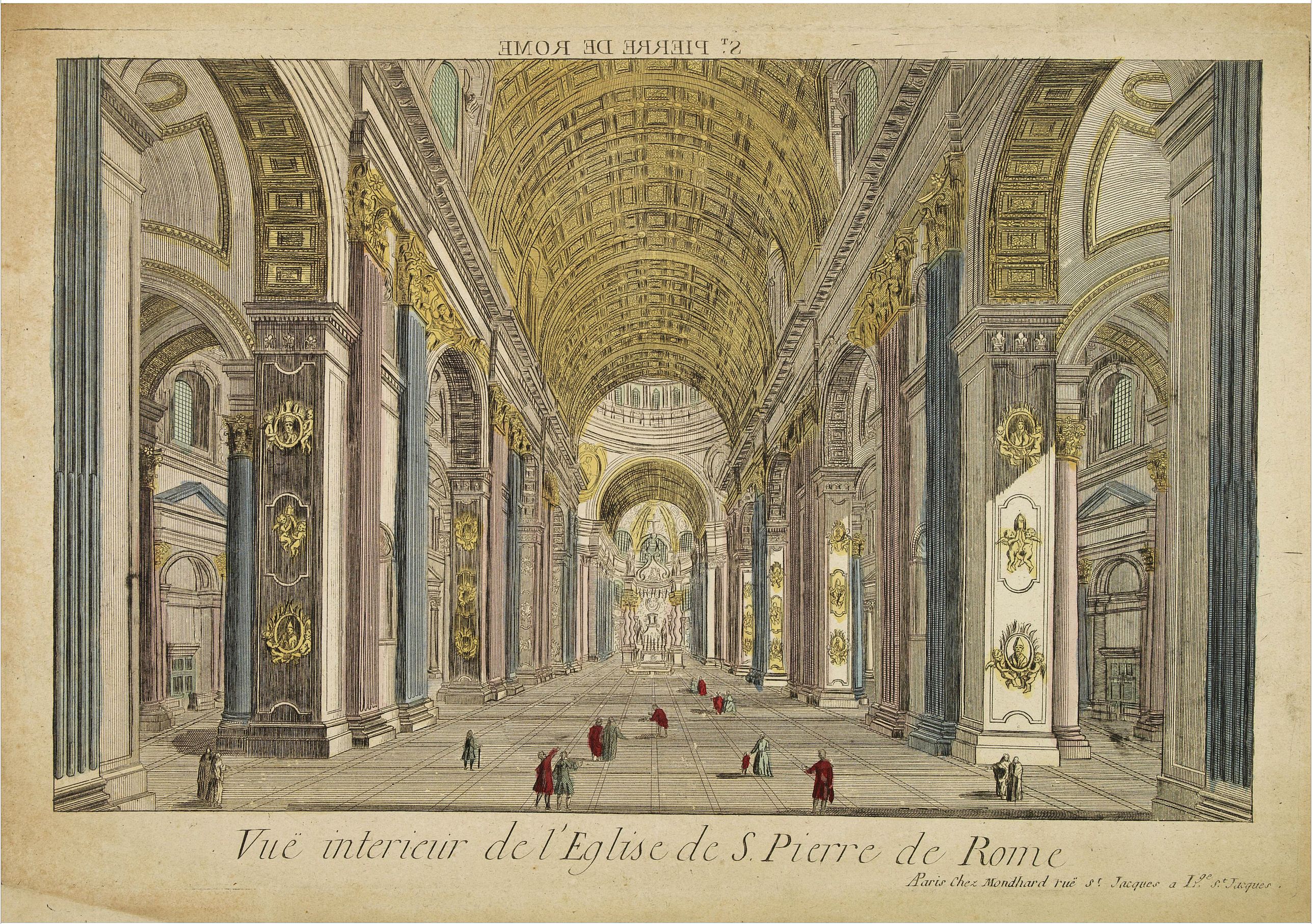 MONDHARE,  Vue interieur de l'Eglise de S.Pierre de Rome., antique map, old maps