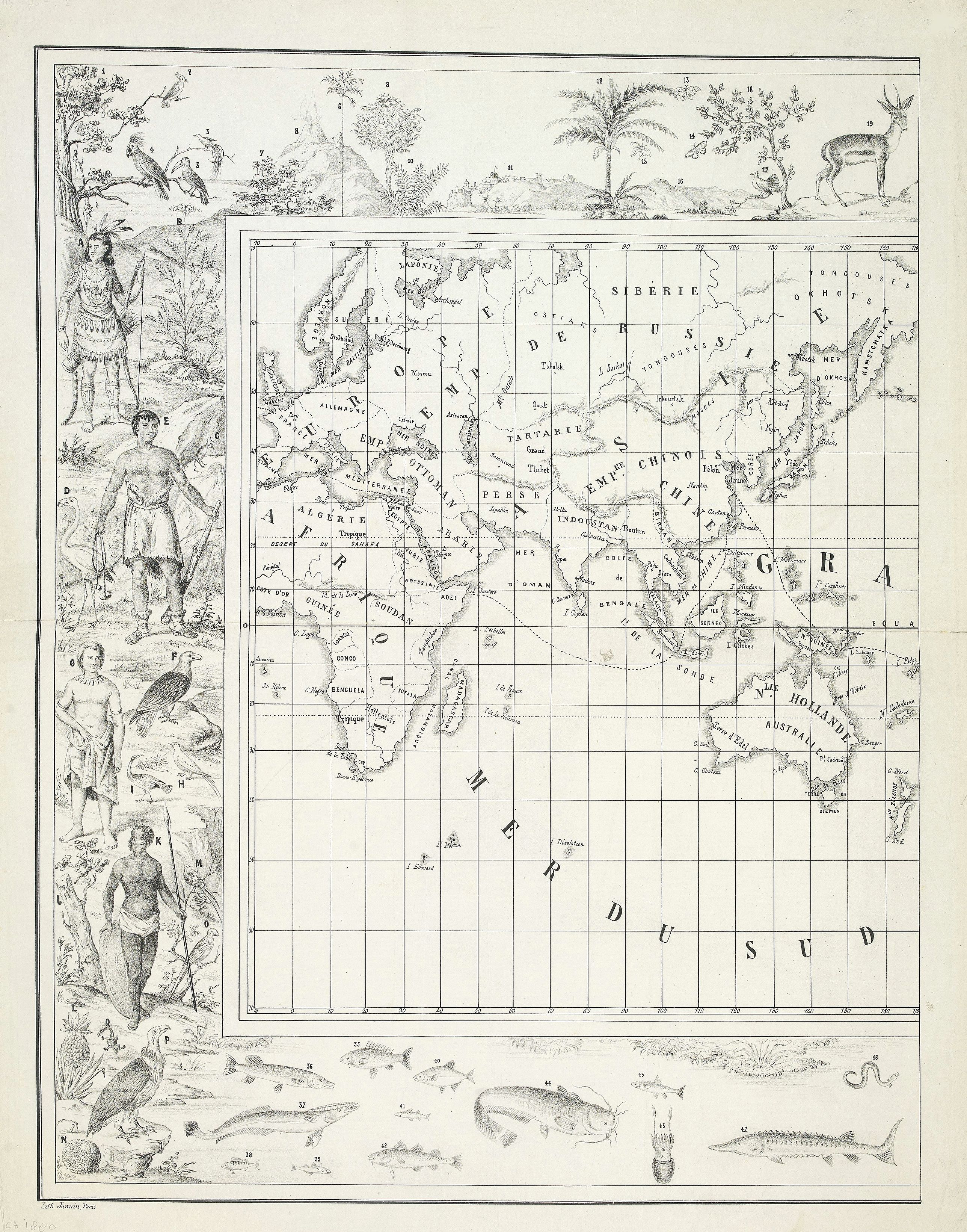JANNIN, No title. World map., antique map, old maps