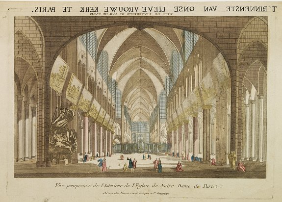 MONDHARE,  Vue perspective de l'Interieur de l'Eglise de Notre Dame. . ., antique map, old maps