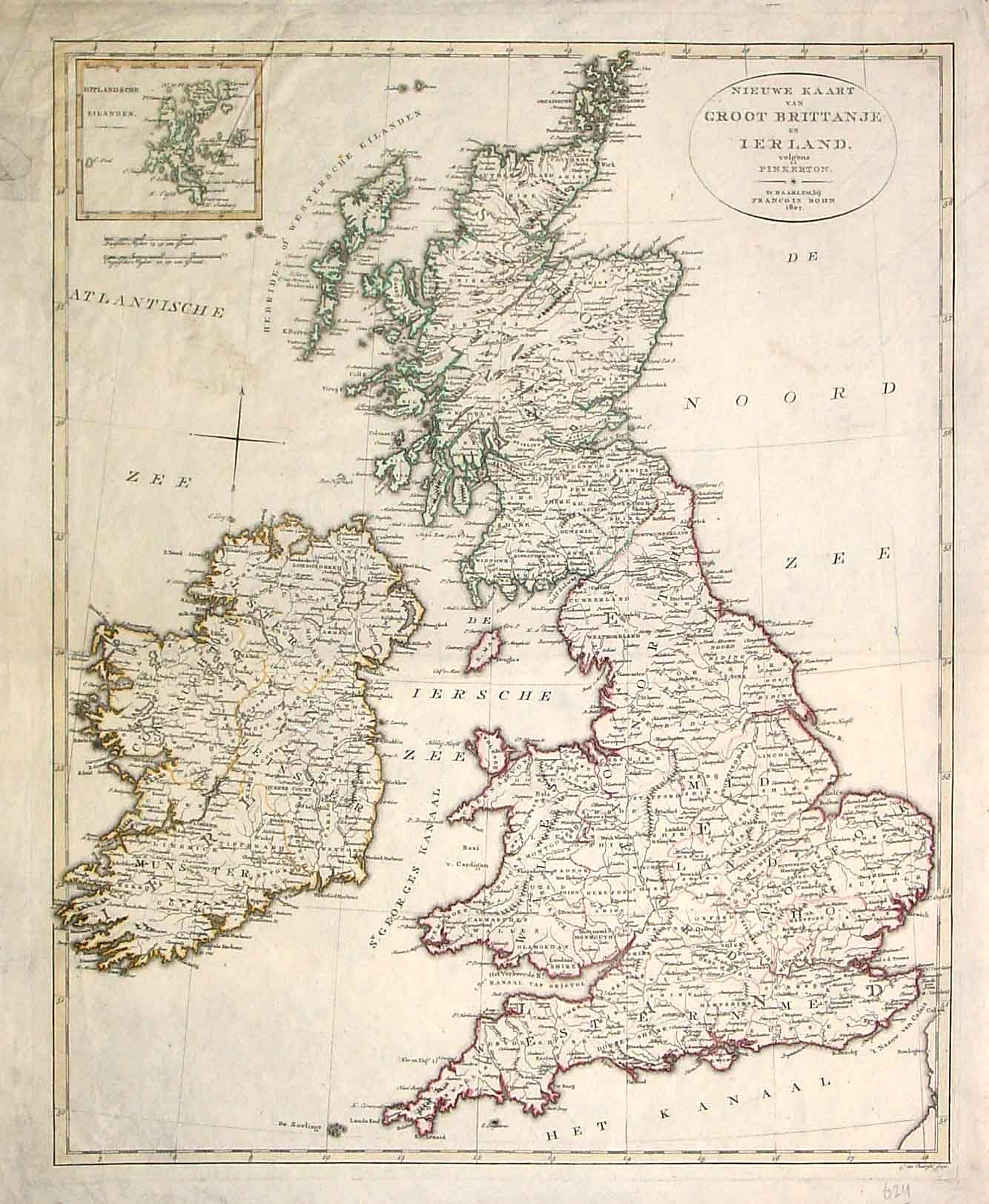 BOHN,F., (Two copies of ) Nieuwe kaart van Groot Brittanje en Ierland., antique map, old maps