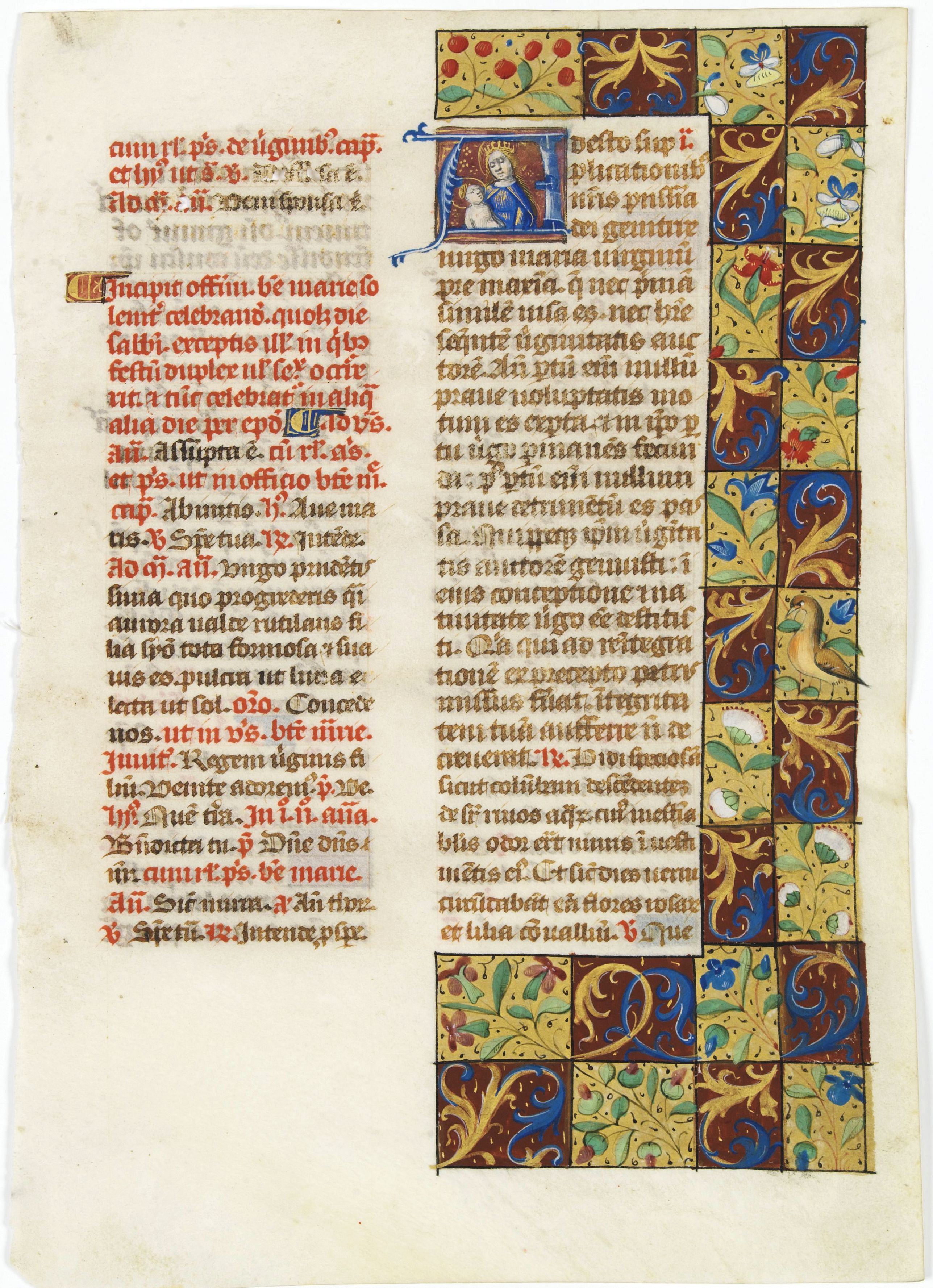 BREVIER, Leaf on vellum from a manuscript Brevier., antique map, old maps