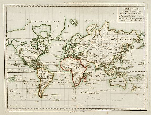 TARDIEU, P.F., Mappe-Monde suivant la projection des cartes. . ., antique map, old maps