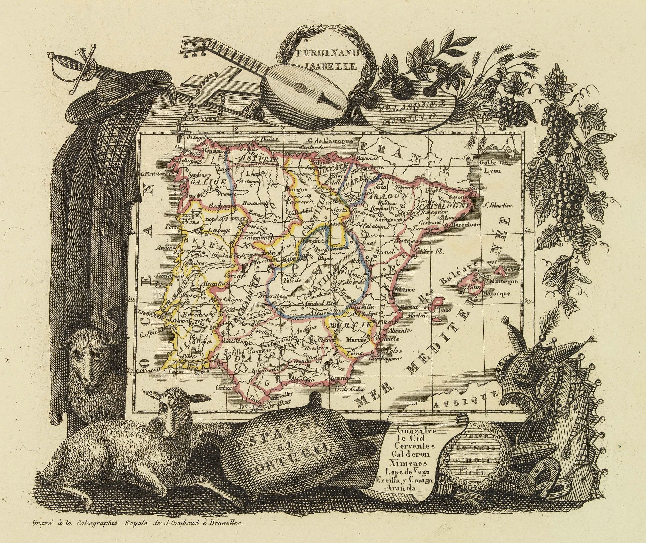 WAHLEN et Com.,  Espagne et Portugal, antique map, old maps