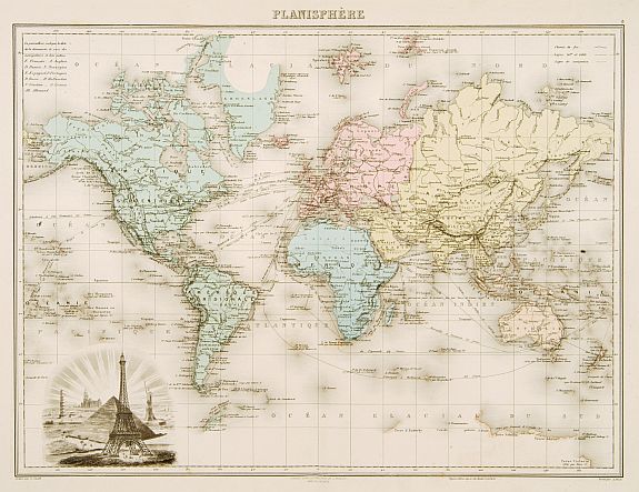 MIGEON,J., Planisphére., antique map, old maps