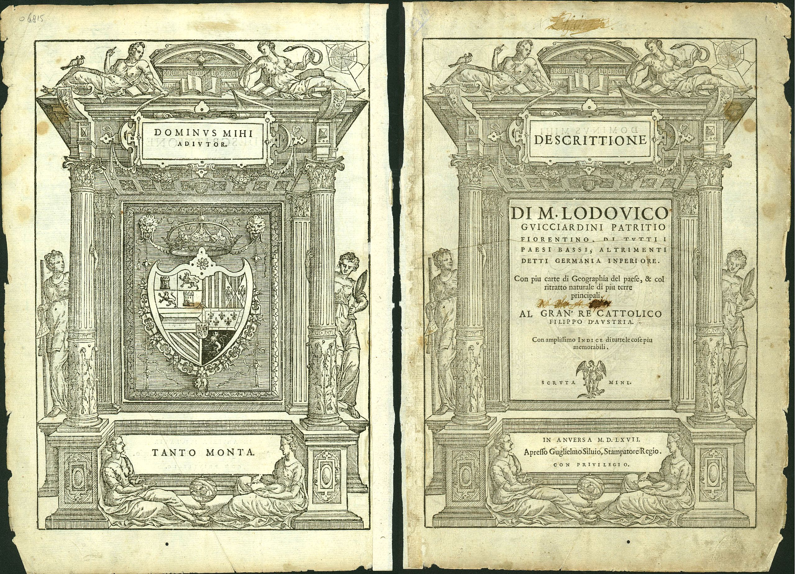 GUICCIARDINI,L., Titlepage: Descrittione di M.L.G.di tutti i Paesi Bassi.., antique map, old maps