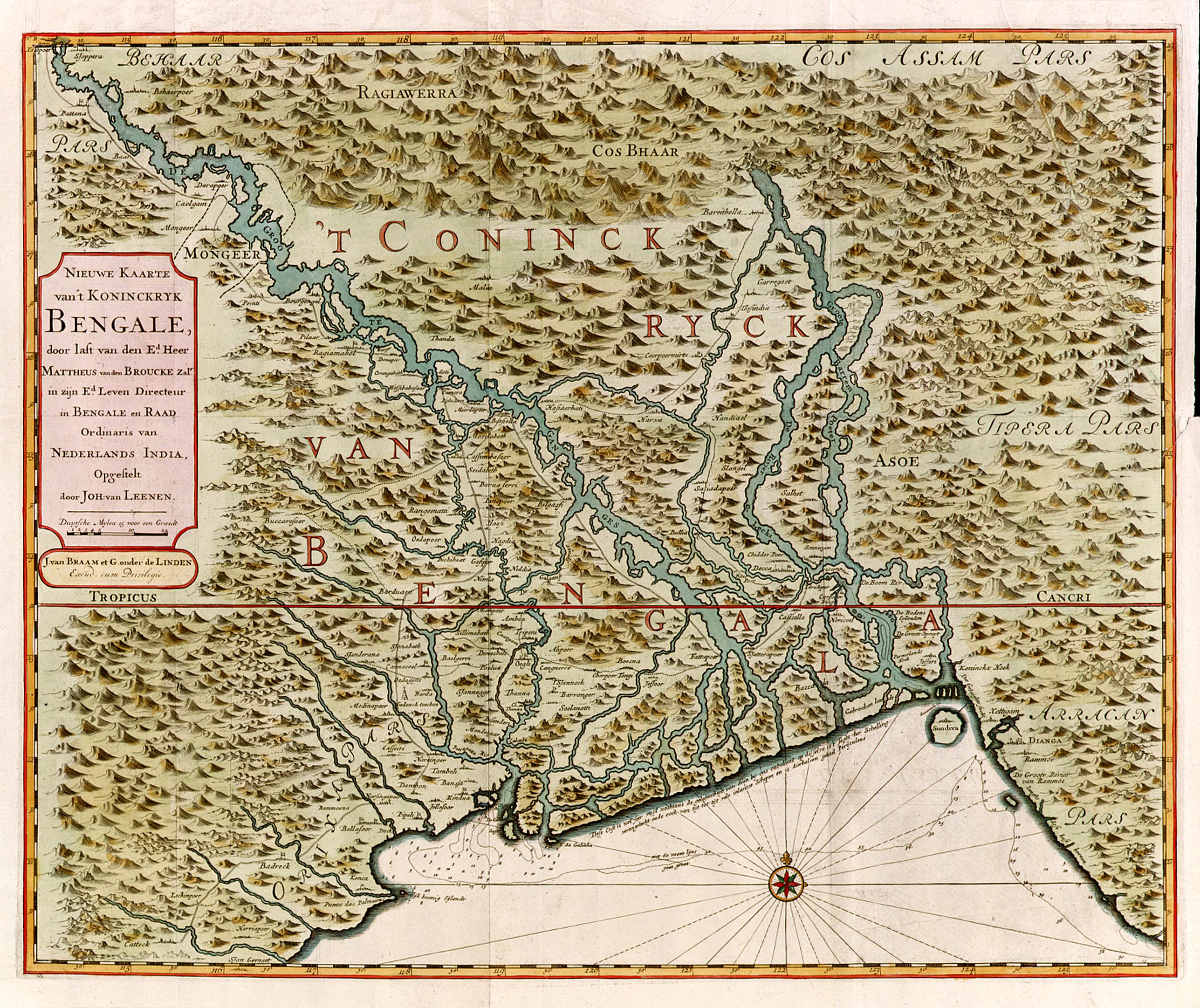VALENTIJN, F., Nieuwe kaart van 't Koninckryk Bengale. . ., antique map, old maps