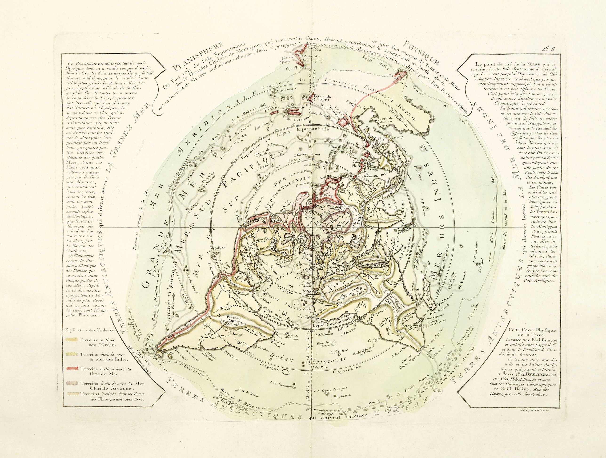 DE L'ISLE / DEZAUCHE, Planisphere Physique ou l'on du Pole Septentrional., antique map, old maps