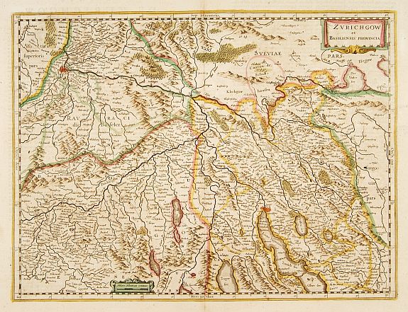 HONDIUS,H.,  Zurichgow et Basiliensis provincia., antique map, old maps