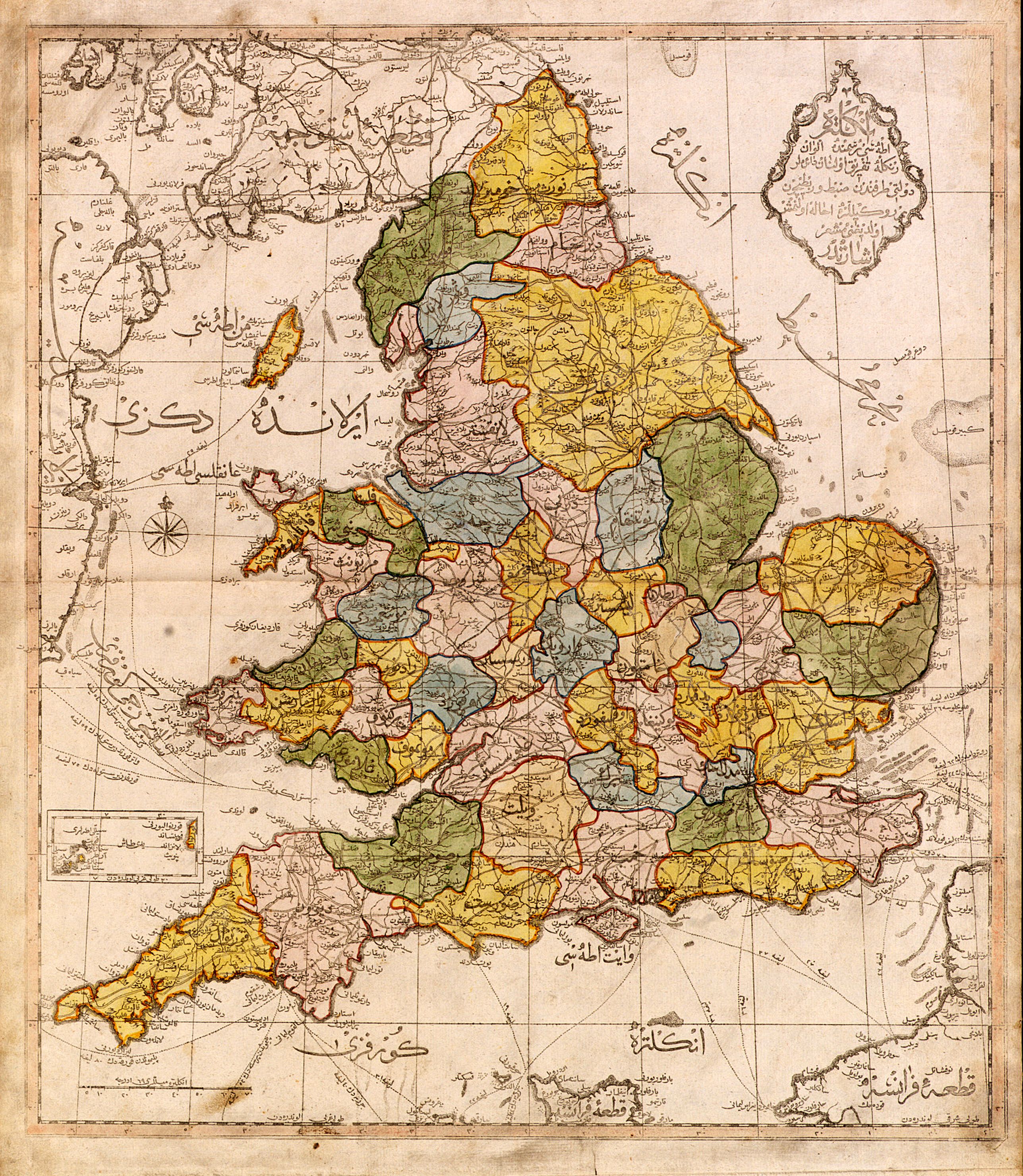 RAIF EFENDI, Map of England., antique map, old maps