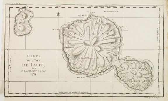 BELLIN, J.N., Carte de L'Isle de Taiti par Le Lieutenant J.Cook., antique map, old maps