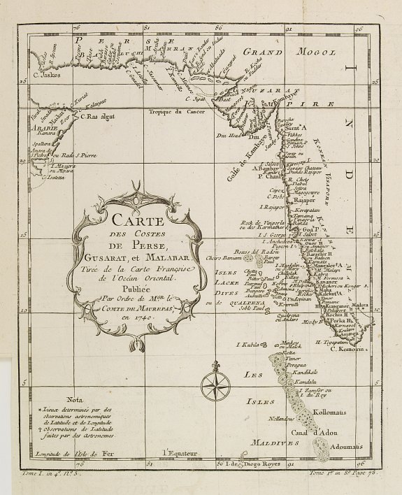 BELLIN, J.N., Carte des Costes de Perse, Gusarat et Malabar.., antique map, old maps