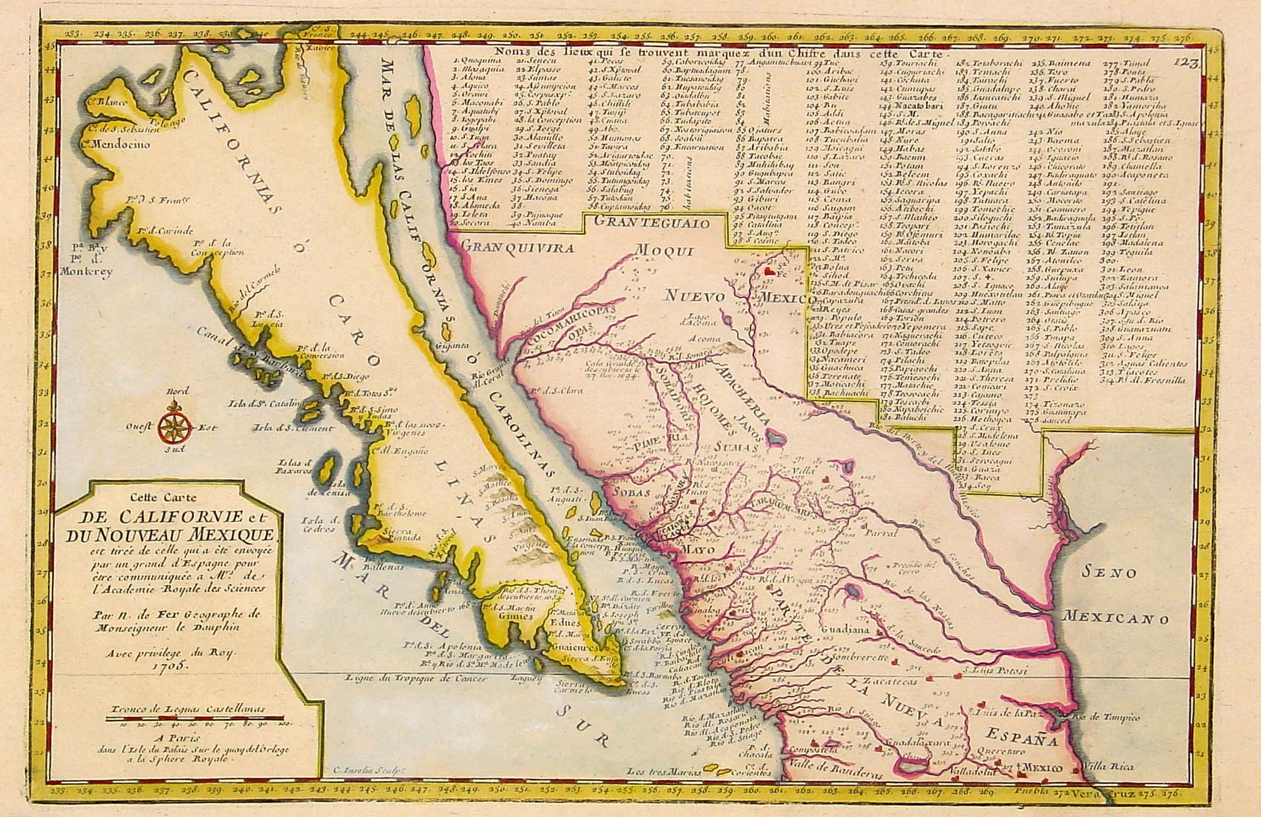 DE FER, N., Cette Carte de Californie et du Nouveau Mexique., antique map, old maps