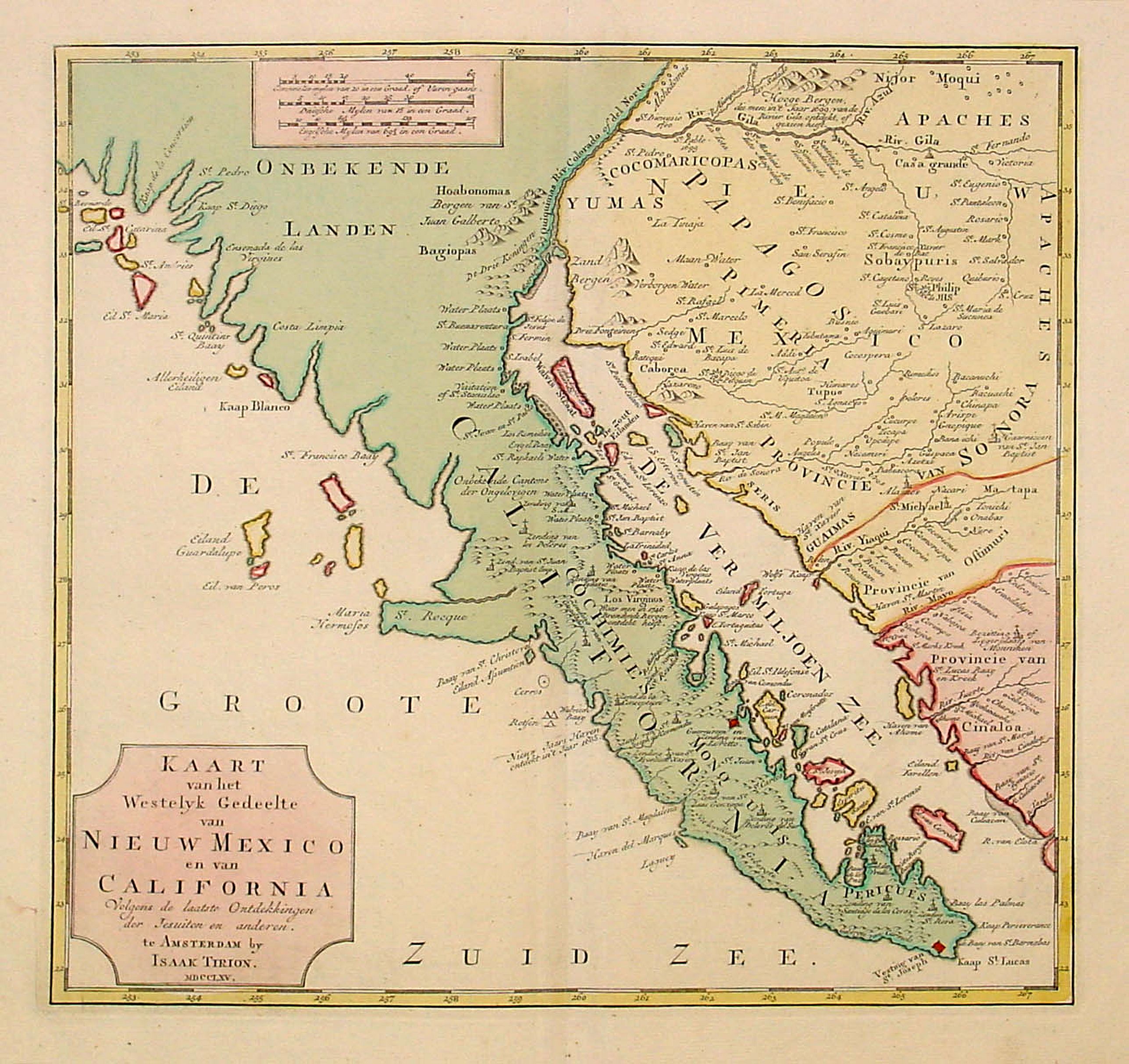 TIRION, I., Kaart van het Westelyk Gedeelte van Nieuw Mexico en van California. . . MDCCLXV .., antique map, old maps