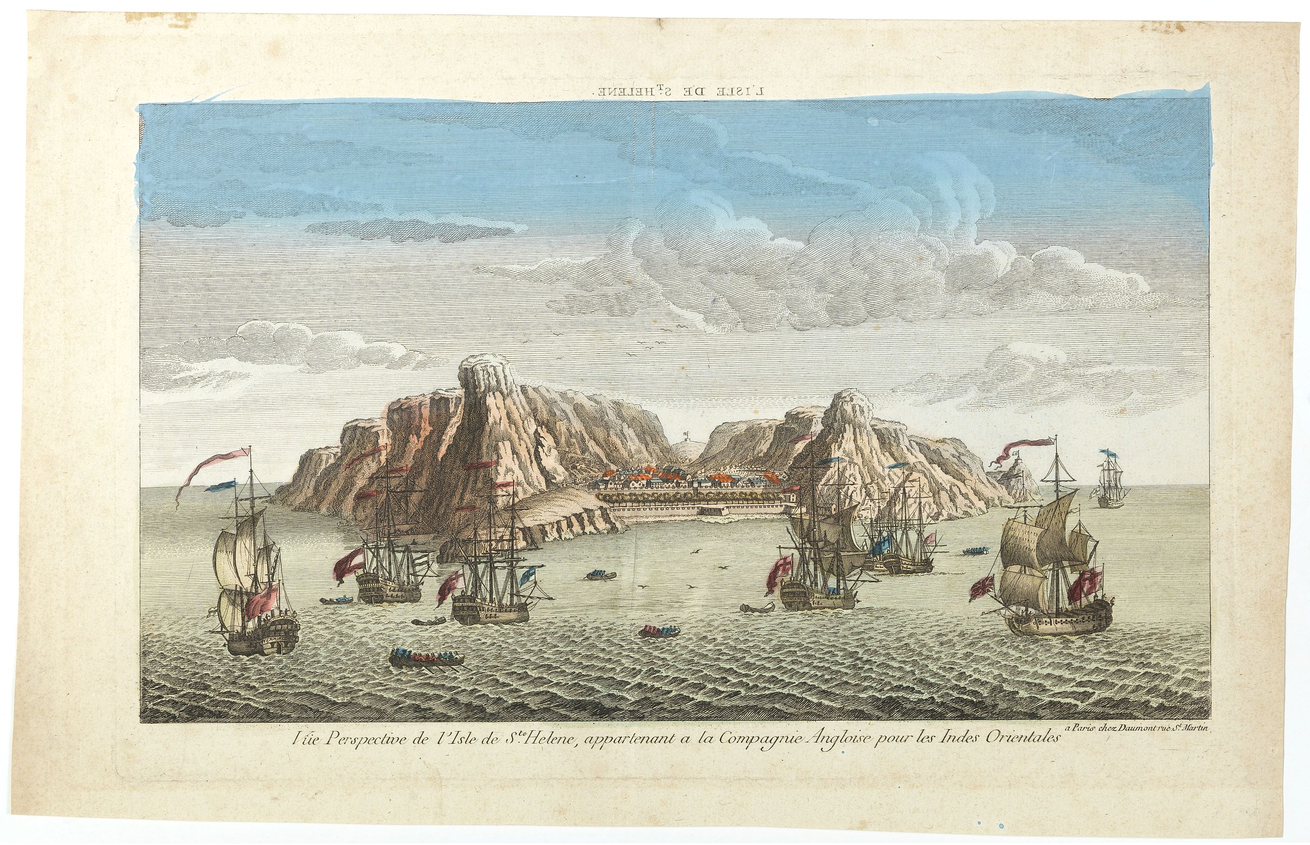 DAUMONT, Vue perpective de l'Isle de St.Helene appartenant a la Compagnie Angloise pour les Indes Orientales., antique map, old maps