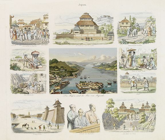 ANONYMOUS.,  Der Hafen und die Bai von Nagasaki., antique map, old maps