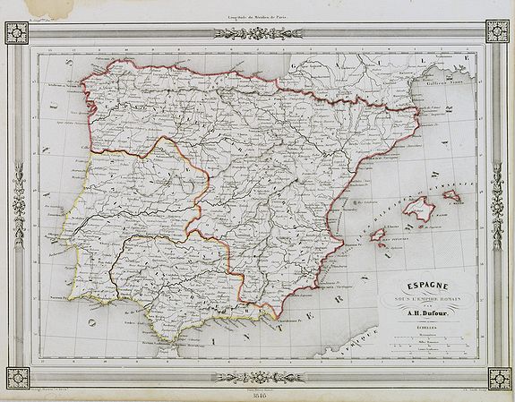 DUFOUR, A.H.,  Espagne sous l'empire Romain., antique map, old maps