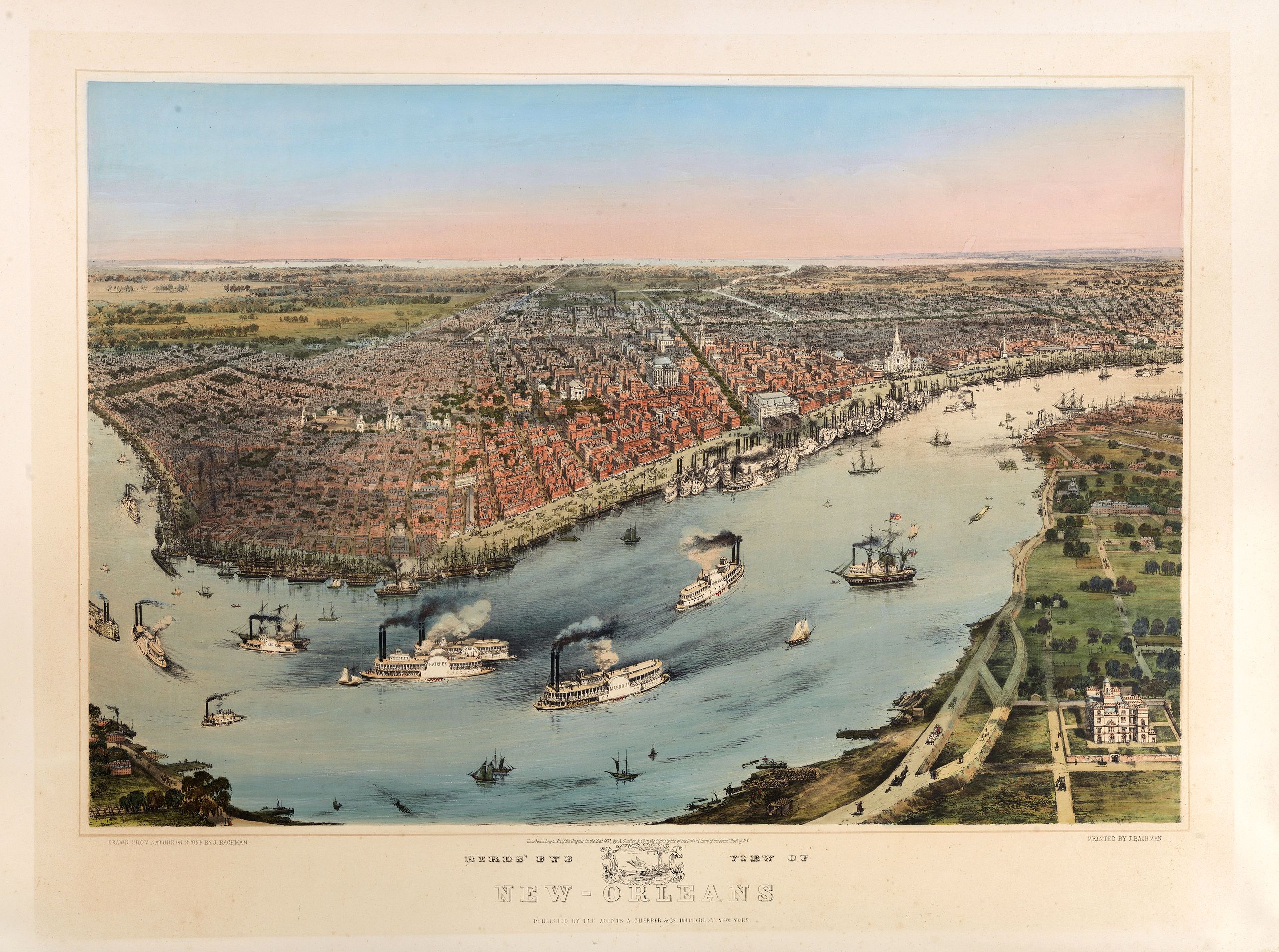 BACHMAN, J., Birds' eye view of New Orleans. . ., antique map, old maps