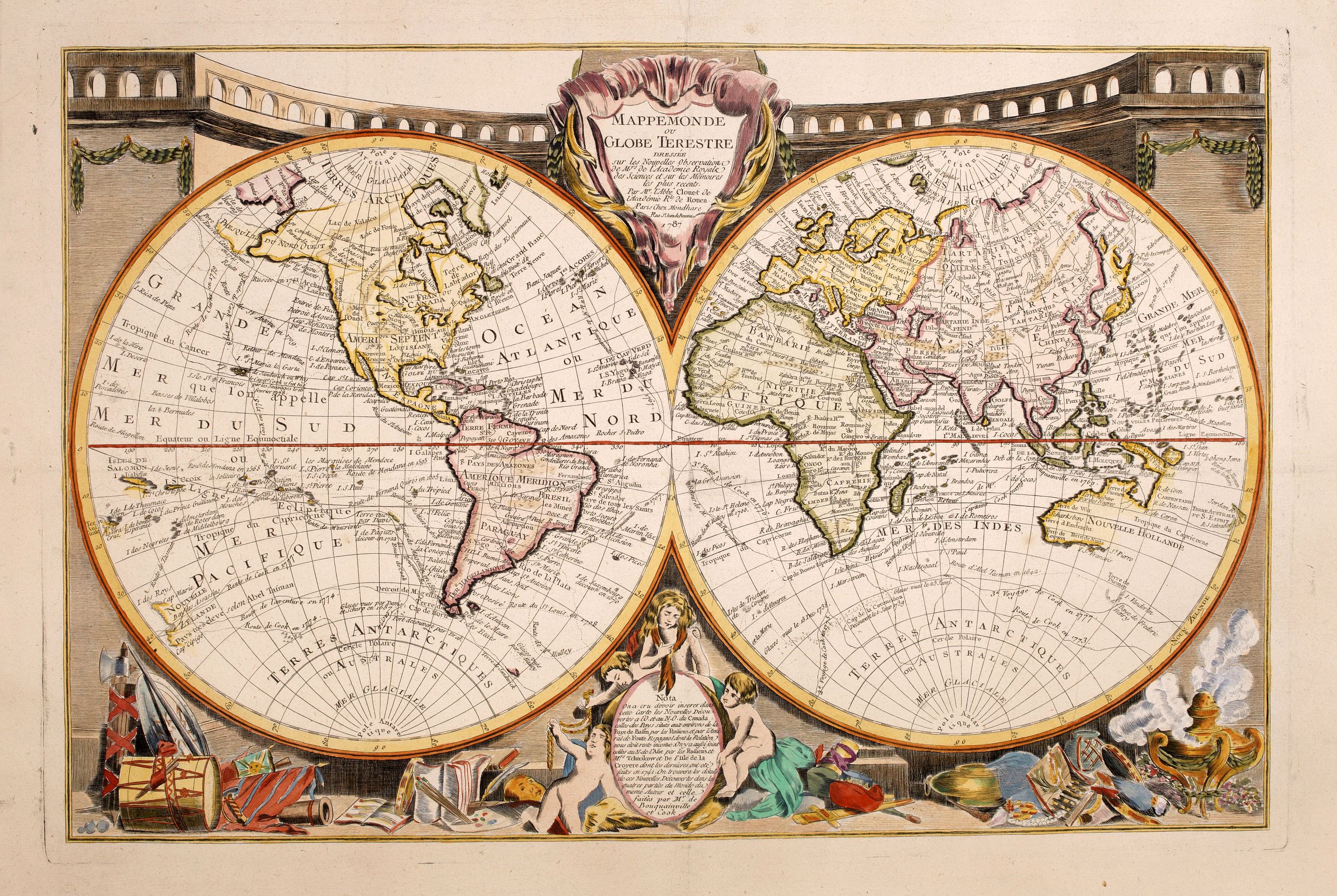 CLOUET, J.B.L.L'Abbe, Mappemonde ou globe terestre, antique map, old maps