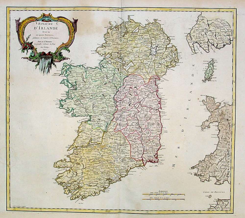 VAUGONDY,R., Royaume d'Irlande divisé en ses quatre Provinces, antique map, old maps