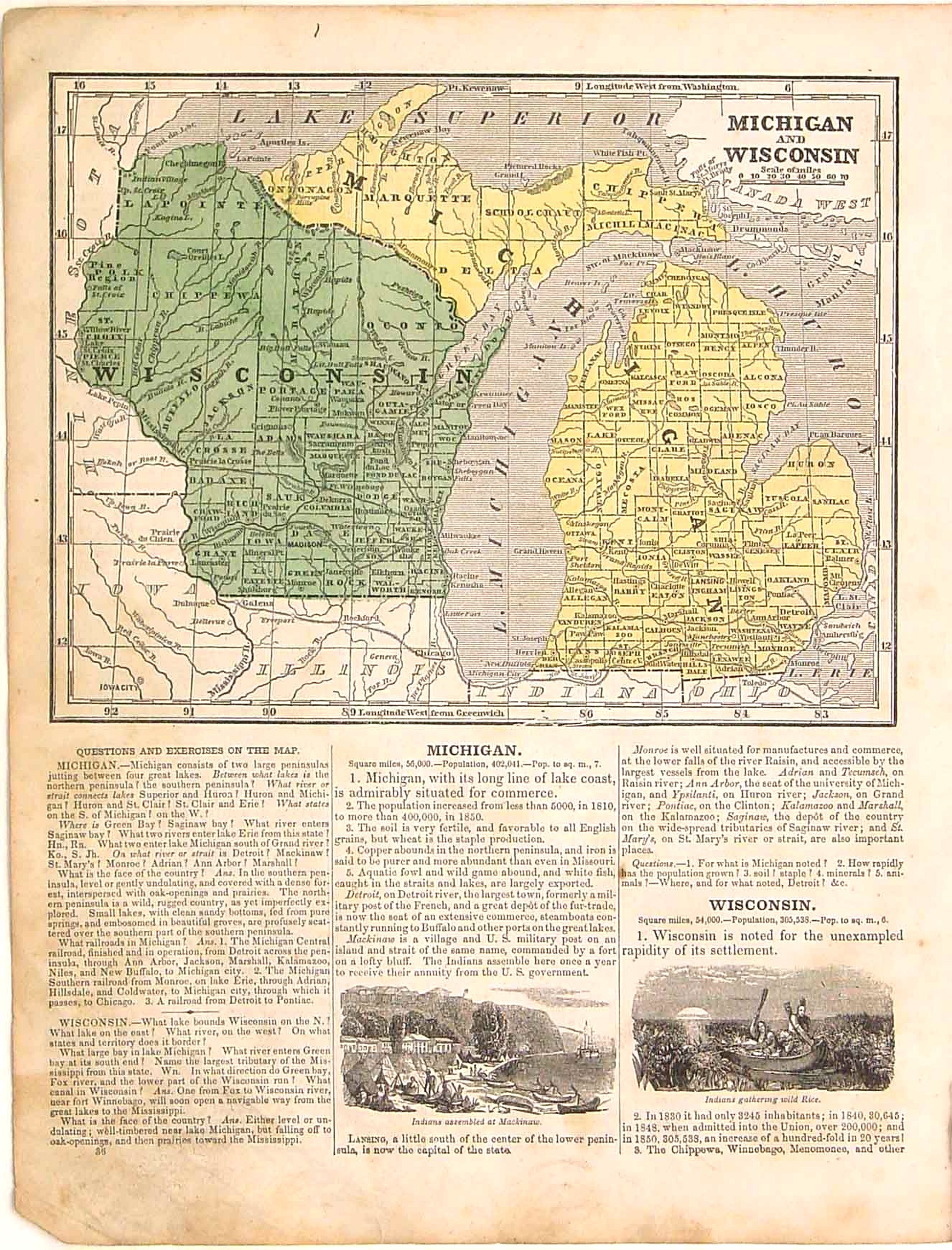 MORSE,S.E., Michigan and Wisconsin, antique map, old maps