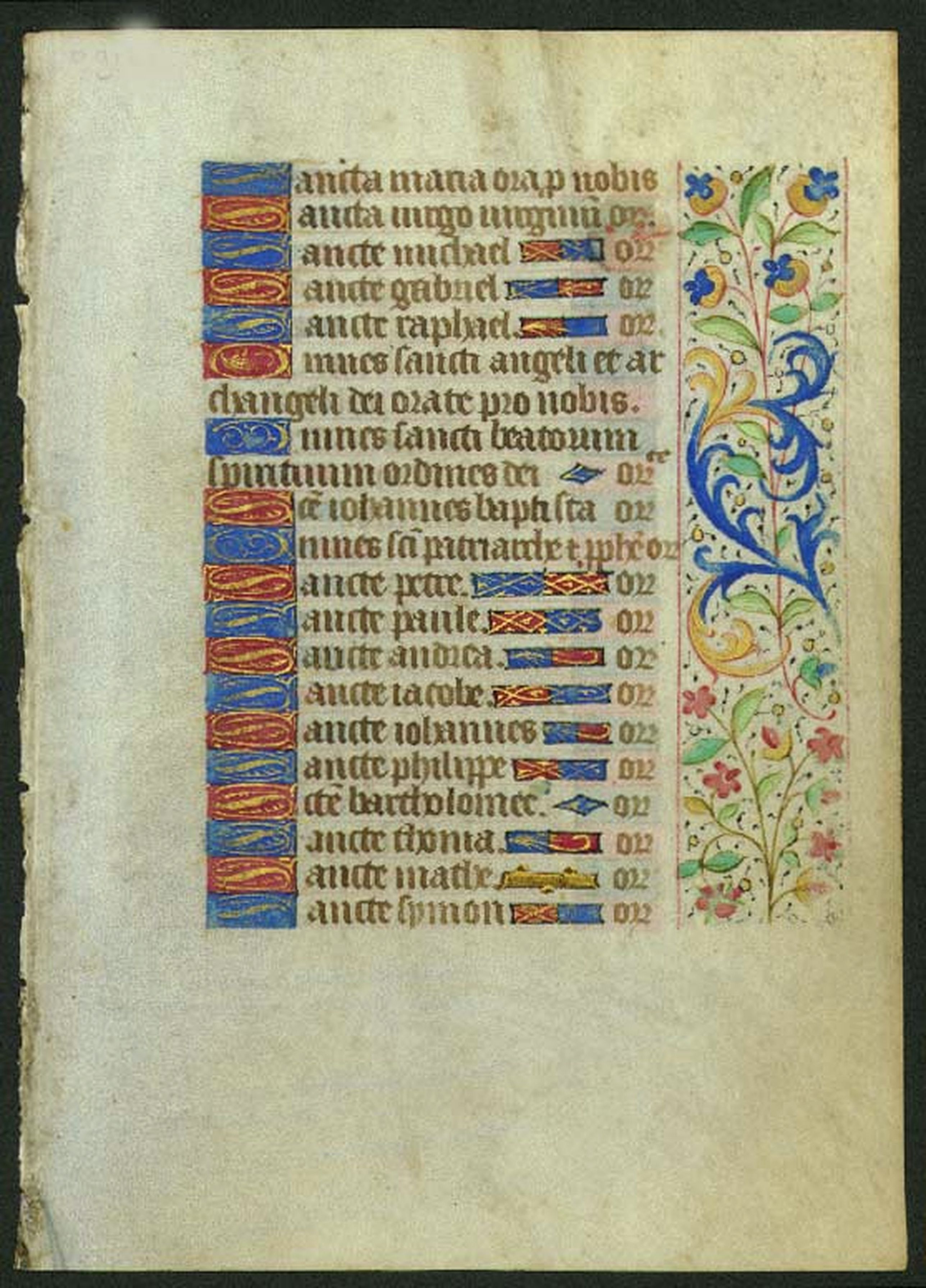 BOOK OF HOURS, Leaf on vellum, from a manuscript book of hours., antique map, old maps