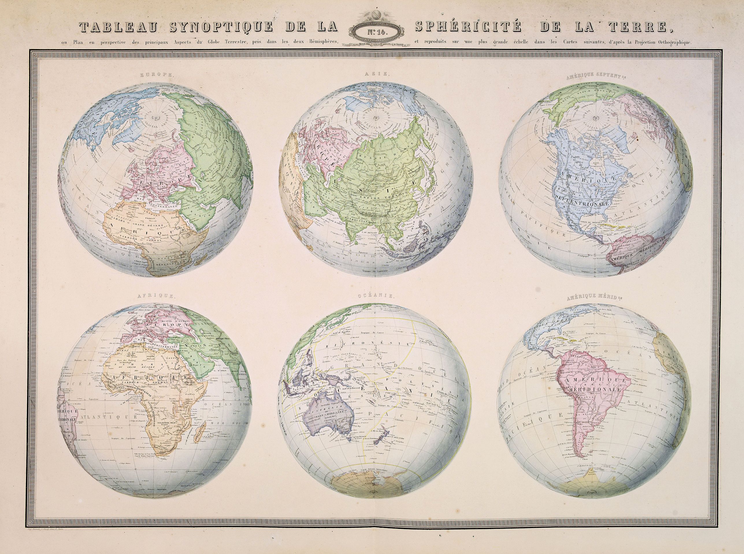 GARNIER, F.A., Tableau synoptique de la sphericite de la Terre,. . ., antique map, old maps