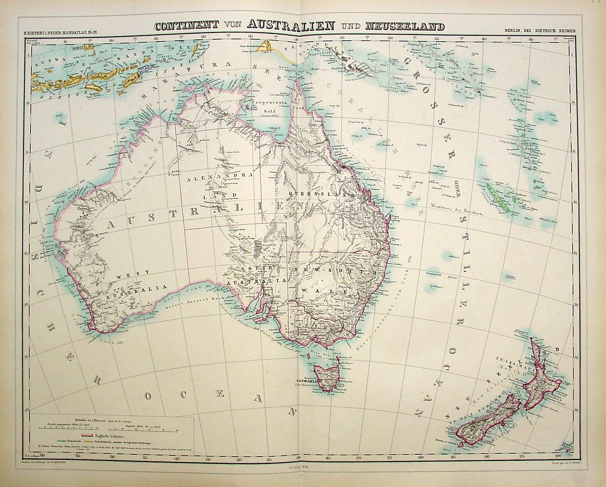 KIEPERT, H., Continent von Australien und Neuseeland., antique map, old maps