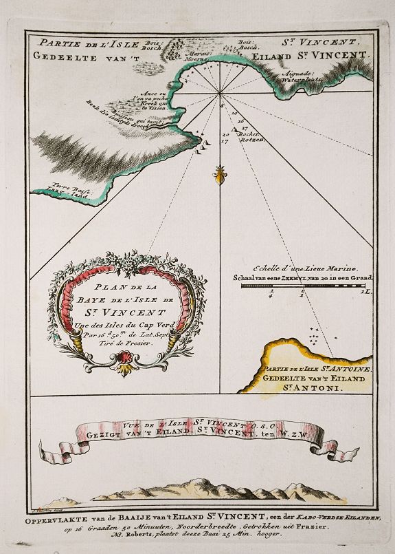 BELLIN, J.N., Plan de la Baye de l' Isles de St. Vincent / Vue de l' Isles de St. Vincent., antique map, old maps