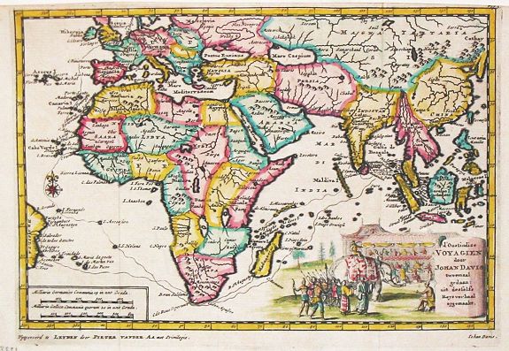Aa, P. van der., Oostindize Voyagien door Johan Davis tweemaal gedaan., antique map, old maps