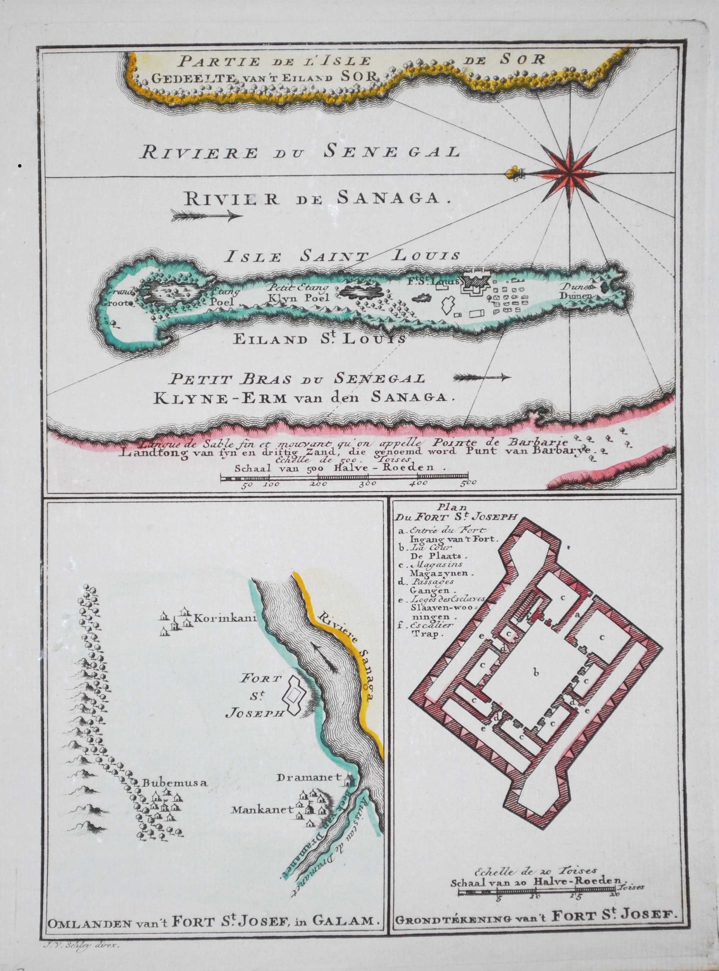 SCHLEY, J. van., Riviere de Senegal / Fort / Fort St. Josef en Galam., antique map, old maps