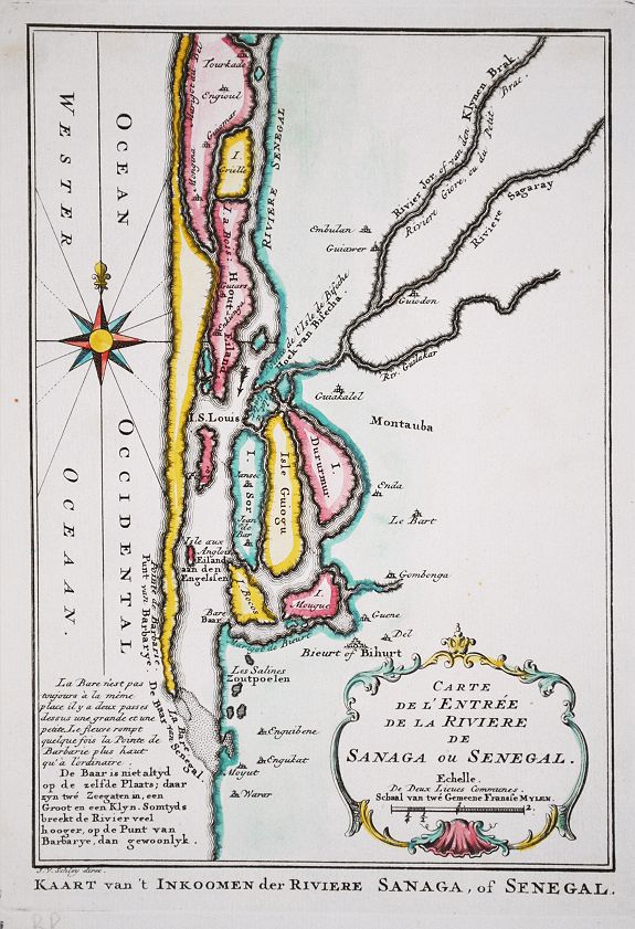 BELLIN, J.N., Carte de l' Entree de la Riviere de Sanaga ou Senegal., antique map, old maps