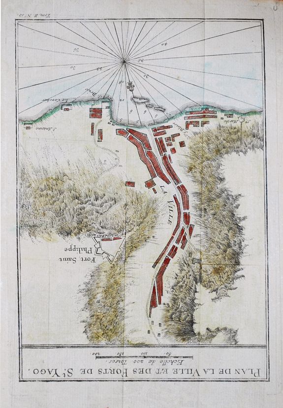 SCHLEY, J. van., Plan de la Ville et des Forts de St. Jago, antique map, old maps