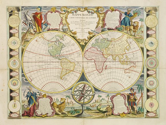 NOLIN, J.-B. / BASSET, Mappe Monde Carte universelle de la Terre Dressée Sur les Re . . ., antique map, old maps