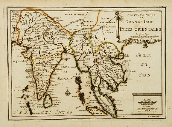 FER, N. de., Les Vrays Indes dits Grands Indes ou Indes Orientales Par N. de Fer. Geographe de Sa Majeste Catoliques et de Monseigneur le Dauphin., antique map, old maps