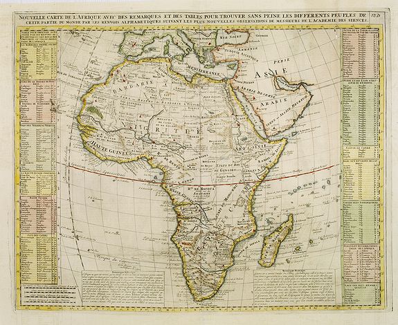CHATELAIN, H., Nouvelle carte de l'Afrique avec des remarques et des tables pour trouver sans peine les differents peuples de cette partie du Monde par les Renvois Alphabetiques suivant les plus nouvelles Observations de Messieurs de l'Academie des Siences., antique map, old maps