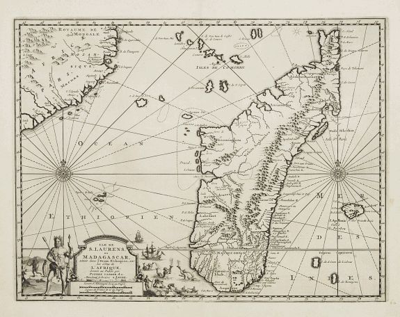 DAPPER,O., Insula S.Laurentii vulgo Madagascar., antique map, old maps