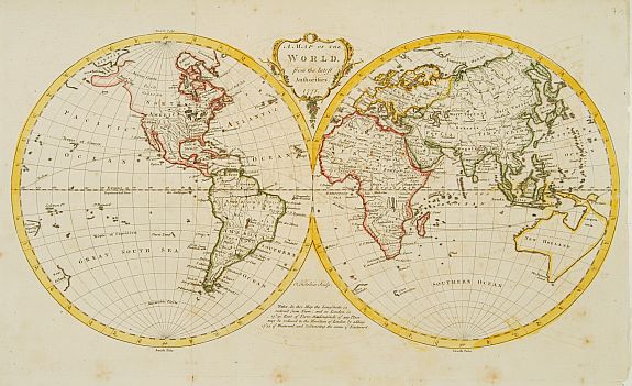KITCHIN,Th., A map of the world from the latest authorities., antique map, old maps