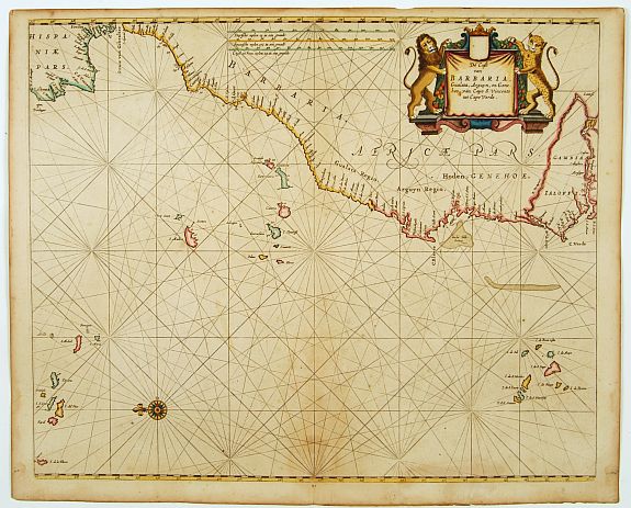GOOS, P., De Cust van Barbaria, Gualata, Arguyn, en Gene..heo, van Capo S.Vincente tot Capo Verde., antique map, old maps