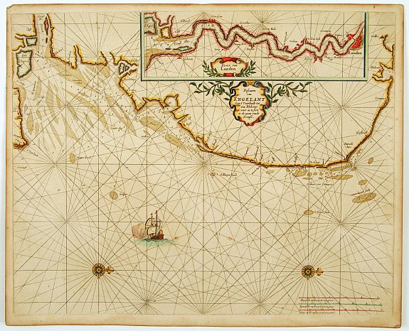 GOOS, P., Pascaert van Engelant Van t'Voorlandt tot aen Blakeney waer in te sien is de mont vande Teemse., antique map, old maps