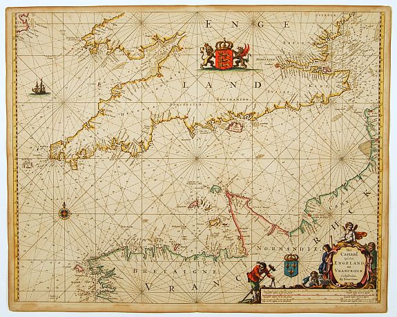 GOOS, P., Het Canaal tusschen Engeland en Vranciick., antique map, old maps