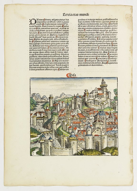 SCHEDEL, H.,  Pisa. Folium XLV., antique map, old maps