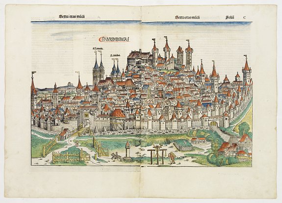 SCHEDEL, H.,  Nuremberga. [N�remberg] Folio. C. and XCIX, antique map, old maps