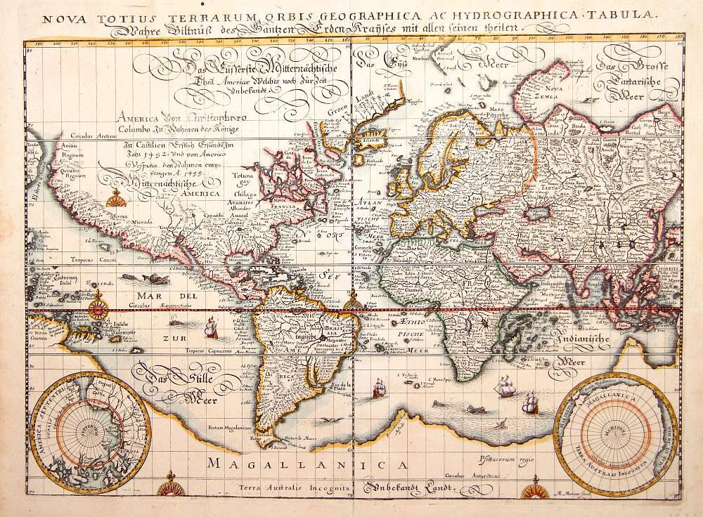 MERIAN,M., Nova totius terrarum orbis geographica ac hydrographica.., antique map, old maps