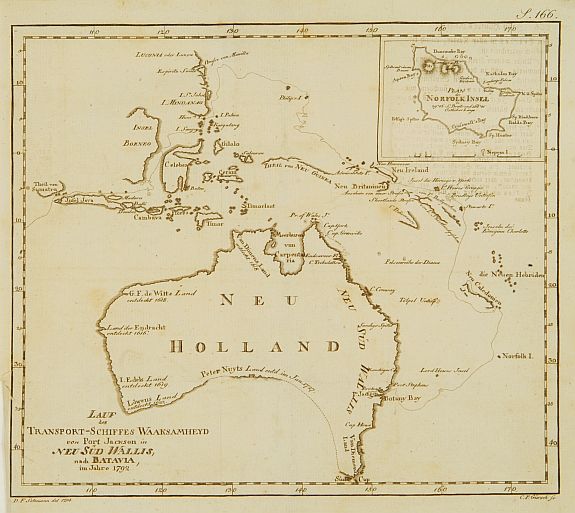 SOTZMAN,D.F., LAUF des Transport-Schiffes Waaksamheyd von Port Jackson.., antique map, old maps