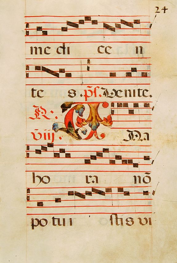 ANTIPHONER, Leaf of manuscript music from an Antiphoner., antique map, old maps
