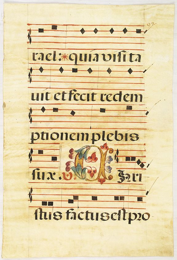 ANTIPHONER, Leaf of manuscript music from an Antiphoner., antique map, old maps