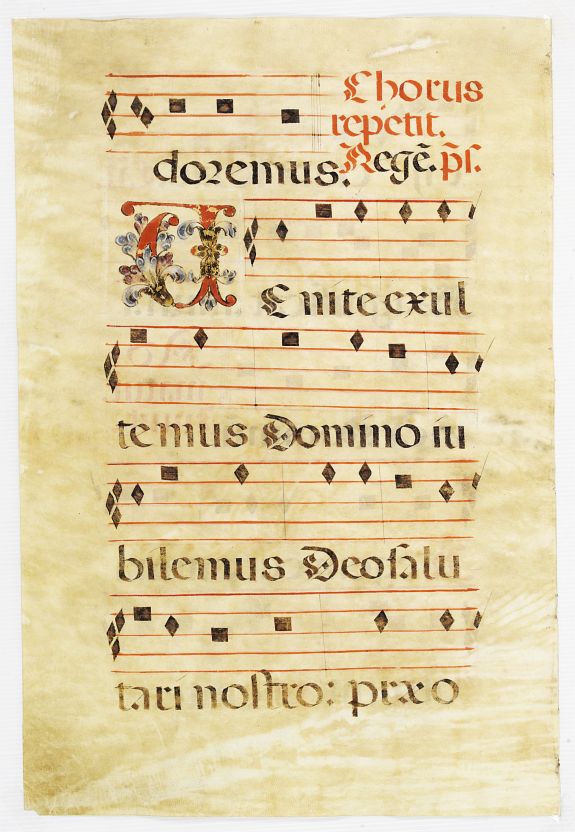 ANTIPHONER, Leaf of manuscript music from an Antiphoner., antique map, old maps