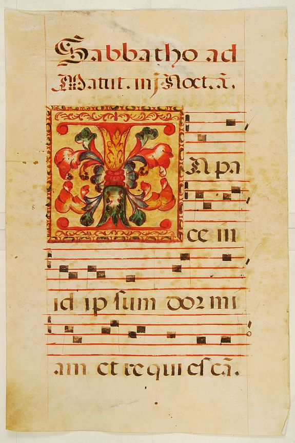 ANTIPHONER, Leaf of manuscript music from an Antiphoner., antique map, old maps